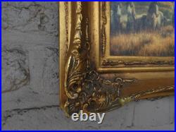 Vintage 1970 oil panel wild horses field painting signed