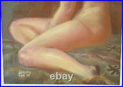 Vintage 1970's Pastel Painting Profile of Nude Brunette signed Beverly