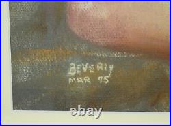 Vintage 1970's Pastel Painting Profile of Nude Brunette signed Beverly