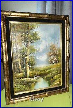 Vintage 1970's R. Schiller Landscape Still Life Oil Painting Framed EUC Signed