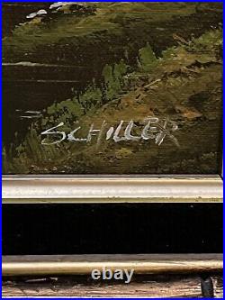 Vintage 1970's R. Schiller Landscape Still Life Oil Painting Framed EUC Signed