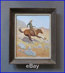 Vintage 1970's Western Cowboy, Horse, Oil Landscape Painting, Signed