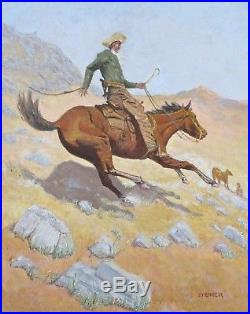 Vintage 1970's Western Cowboy, Horse, Oil Landscape Painting, Signed