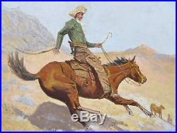 Vintage 1970's Western Cowboy, Horse, Oil Landscape Painting, Signed