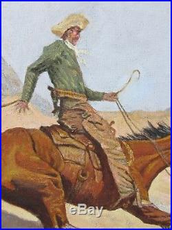 Vintage 1970's Western Cowboy, Horse, Oil Landscape Painting, Signed