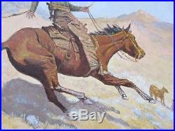 Vintage 1970's Western Cowboy, Horse, Oil Landscape Painting, Signed