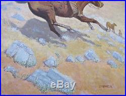 Vintage 1970's Western Cowboy, Horse, Oil Landscape Painting, Signed