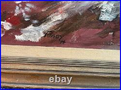 Vintage 1970s Abstract Landscape Oil Painting Mid Century Modern Signed Roggy