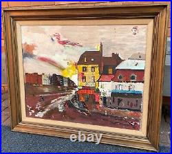 Vintage 1970s Abstract Landscape Oil Painting Mid Century Modern Signed Roggy