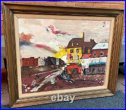 Vintage 1970s Abstract Landscape Oil Painting Mid Century Modern Signed Roggy