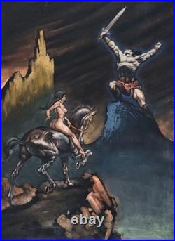 Vintage 1970s Velvet Original Painting Frank Frazetta Inspired Thongor Signed