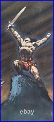 Vintage 1970s Velvet Original Painting Frank Frazetta Inspired Thongor Signed