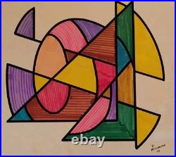 Vintage 1973 MCM Abstract Geometric Original Drawing Painting Signed D. McCredie
