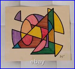 Vintage 1973 MCM Abstract Geometric Original Drawing Painting Signed D. McCredie