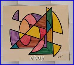 Vintage 1973 MCM Abstract Geometric Original Drawing Painting Signed D. McCredie