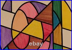 Vintage 1973 MCM Abstract Geometric Original Drawing Painting Signed D. McCredie