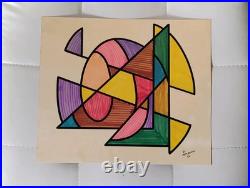 Vintage 1973 MCM Abstract Geometric Original Drawing Painting Signed D. McCredie