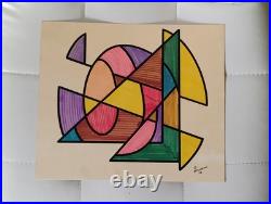 Vintage 1973 MCM Abstract Geometric Original Drawing Painting Signed D. McCredie