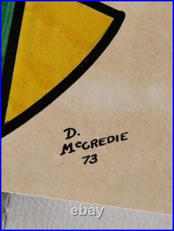 Vintage 1973 MCM Abstract Geometric Original Drawing Painting Signed D. McCredie
