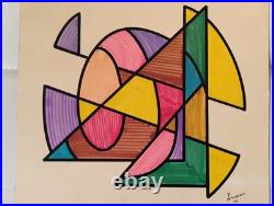 Vintage 1973 MCM Abstract Geometric Original Drawing Painting Signed D. McCredie