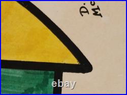 Vintage 1973 MCM Abstract Geometric Original Drawing Painting Signed D. McCredie