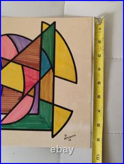 Vintage 1973 MCM Abstract Geometric Original Drawing Painting Signed D. McCredie