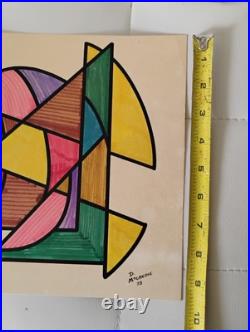 Vintage 1973 MCM Abstract Geometric Original Drawing Painting Signed D. McCredie