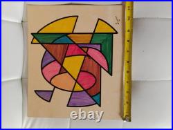 Vintage 1973 MCM Abstract Geometric Original Drawing Painting Signed D. McCredie