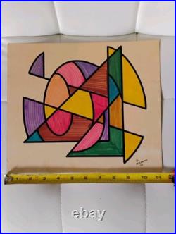 Vintage 1973 MCM Abstract Geometric Original Drawing Painting Signed D. McCredie