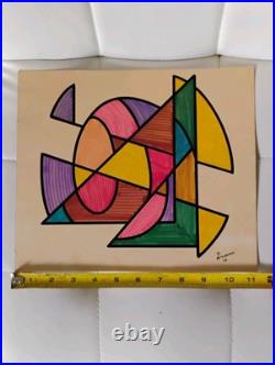 Vintage 1973 MCM Abstract Geometric Original Drawing Painting Signed D. McCredie