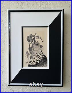 Vintage 1982 GUNTHER TEMECH ORIGINAL Black Pen Ink PAINTING UNTITLED Signed L@@K