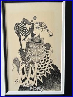 Vintage 1982 GUNTHER TEMECH ORIGINAL Black Pen Ink PAINTING UNTITLED Signed L@@K