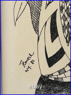 Vintage 1982 GUNTHER TEMECH ORIGINAL Black Pen Ink PAINTING UNTITLED Signed L@@K