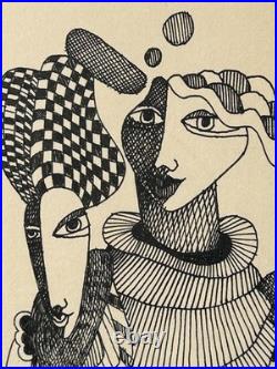 Vintage 1982 GUNTHER TEMECH ORIGINAL Black Pen Ink PAINTING UNTITLED Signed L@@K