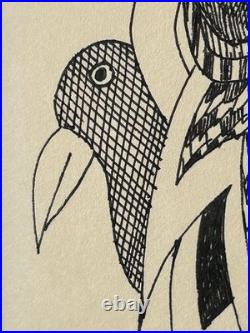 Vintage 1982 GUNTHER TEMECH ORIGINAL Black Pen Ink PAINTING UNTITLED Signed L@@K