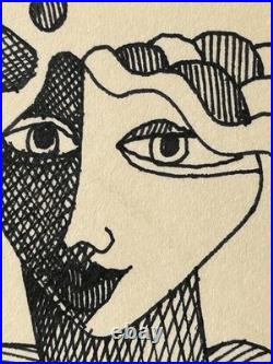 Vintage 1982 GUNTHER TEMECH ORIGINAL Black Pen Ink PAINTING UNTITLED Signed L@@K