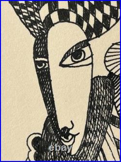 Vintage 1982 GUNTHER TEMECH ORIGINAL Black Pen Ink PAINTING UNTITLED Signed L@@K