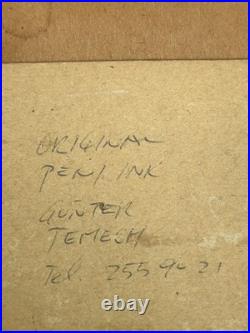 Vintage 1982 GUNTHER TEMECH ORIGINAL Black Pen Ink PAINTING UNTITLED Signed L@@K