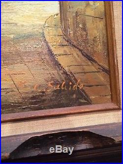 Vintage 19C Oil On Canvas Painting Signed C. Salido Wooden Frame 27by32 Antique