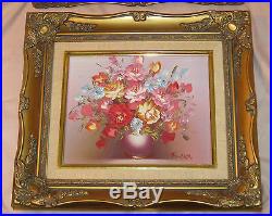 Vintage 2 Original ROBERT COX OIL on CANVAS Floral Painting FLOWERS GOLD FRAMES