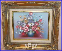 Vintage 2 Original ROBERT COX OIL on CANVAS Floral Painting FLOWERS GOLD FRAMES