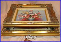 Vintage 2 Original ROBERT COX OIL on CANVAS Floral Painting FLOWERS GOLD FRAMES