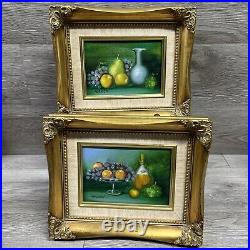 Vintage 2 Signed MARIAN Still Life Fruit Home Decor Oil Paintings Gold Frames