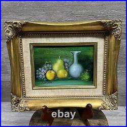 Vintage 2 Signed MARIAN Still Life Fruit Home Decor Oil Paintings Gold Frames