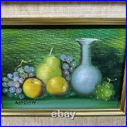 Vintage 2 Signed MARIAN Still Life Fruit Home Decor Oil Paintings Gold Frames