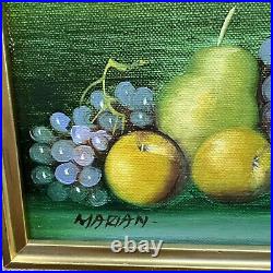 Vintage 2 Signed MARIAN Still Life Fruit Home Decor Oil Paintings Gold Frames