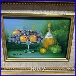 Vintage 2 Signed MARIAN Still Life Fruit Home Decor Oil Paintings Gold Frames