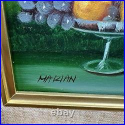Vintage 2 Signed MARIAN Still Life Fruit Home Decor Oil Paintings Gold Frames