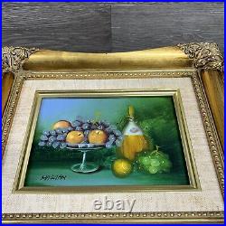 Vintage 2 Signed MARIAN Still Life Fruit Home Decor Oil Paintings Gold Frames