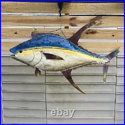 Vintage 3FT Trade Sign Rustic Hand Painted Metal Blue Fin Tuna Fish Sculpture 3D